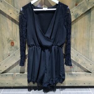 TEA N CUP BLACK ROMPER W/ LACE SLEEVES JUMPER SHORTS WHIMSIGOTH GRUNGE MOD